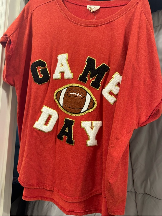 BiBi Tops - BiBi Red GAME DAY Football Applique Tee